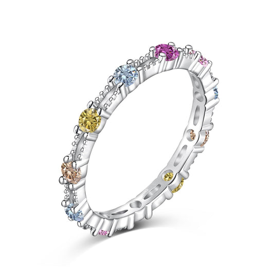 [Vivid Aurora]Sparkling Colorful Round Cut Tennis Ring